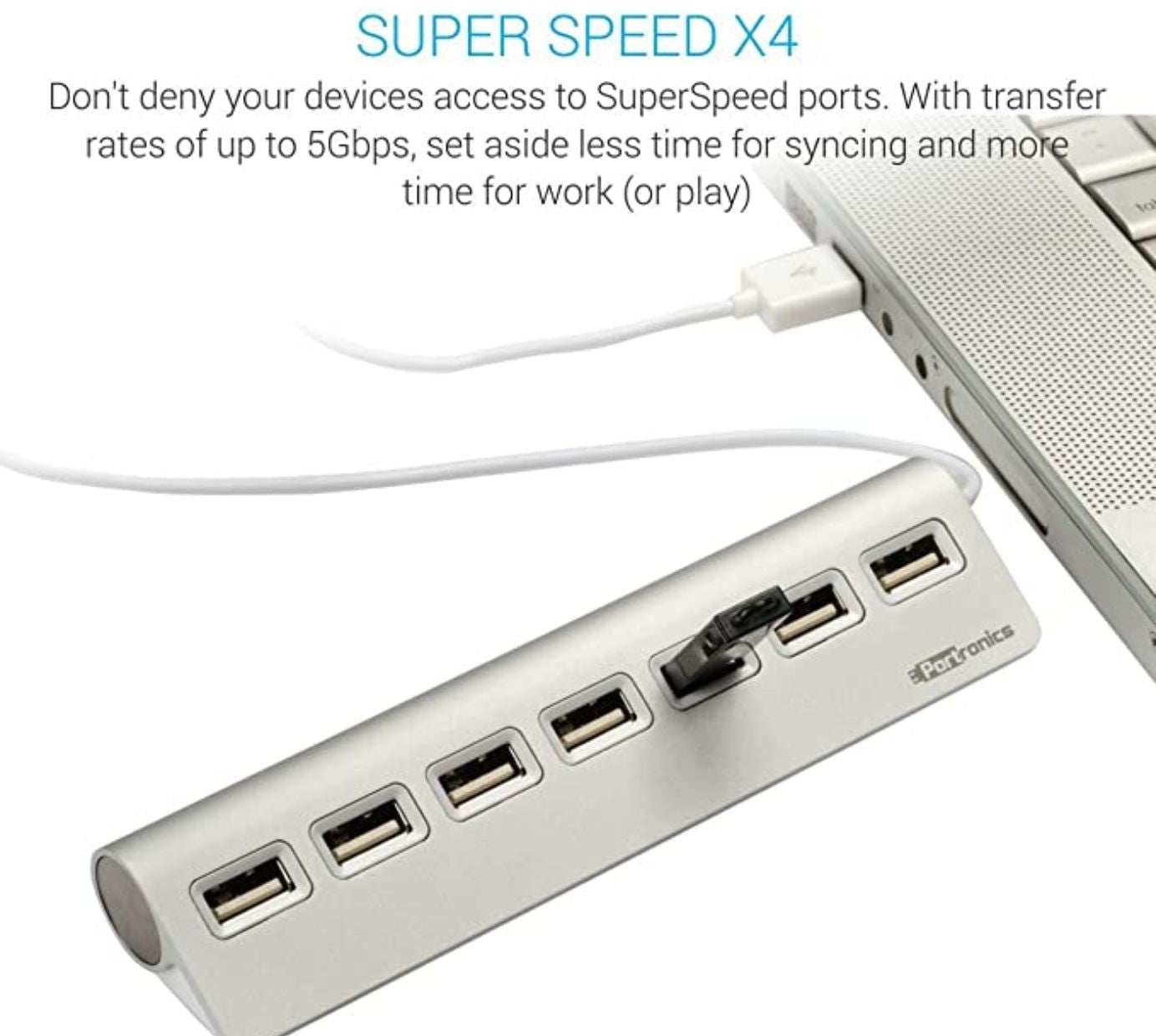 Portronics MPort 27 USB 2.0 Hub (7 - in - 1) 7 x USB 2.0 480Mbps & Sturdy Aluminums Body Silver (New) - GPL GAMES Store