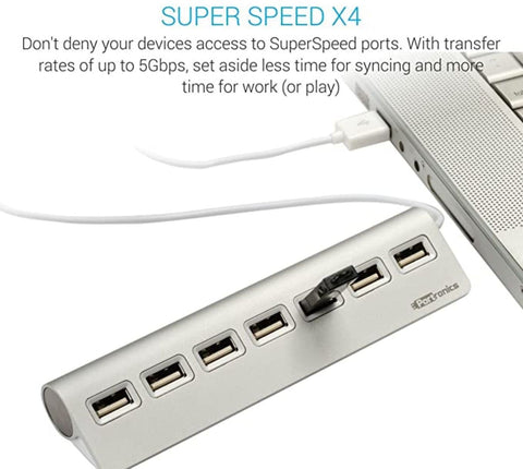 Portronics MPort 27 USB 2.0 Hub (7 - in - 1) 7 x USB 2.0 480Mbps & Sturdy Aluminums Body Silver (New) - GPL GAMES Store