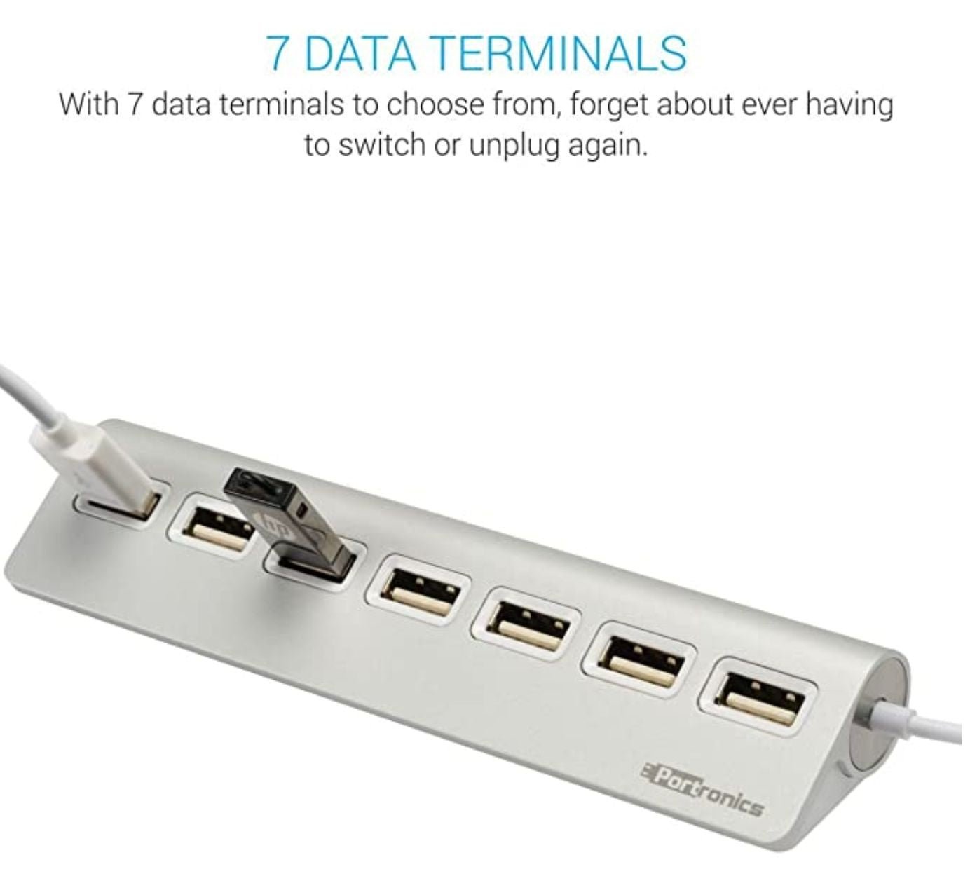 Portronics MPort 27 USB 2.0 Hub (7 - in - 1) 7 x USB 2.0 480Mbps & Sturdy Aluminums Body Silver (New) - GPL GAMES Store